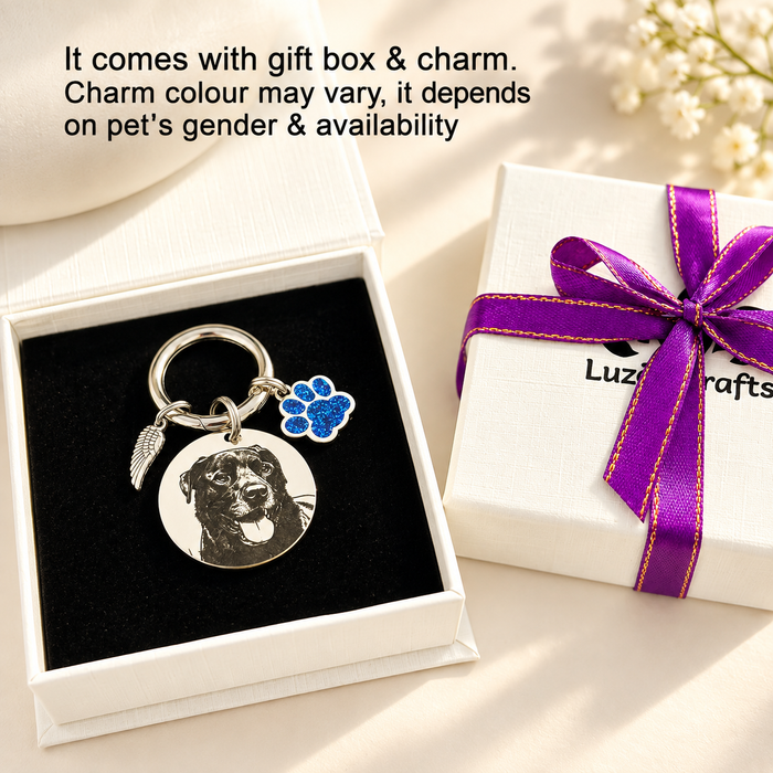 Personalised Pet Photo Keychain Engraved Stainless Steel - Dog Cat Loss Memorial Gift - KCD001