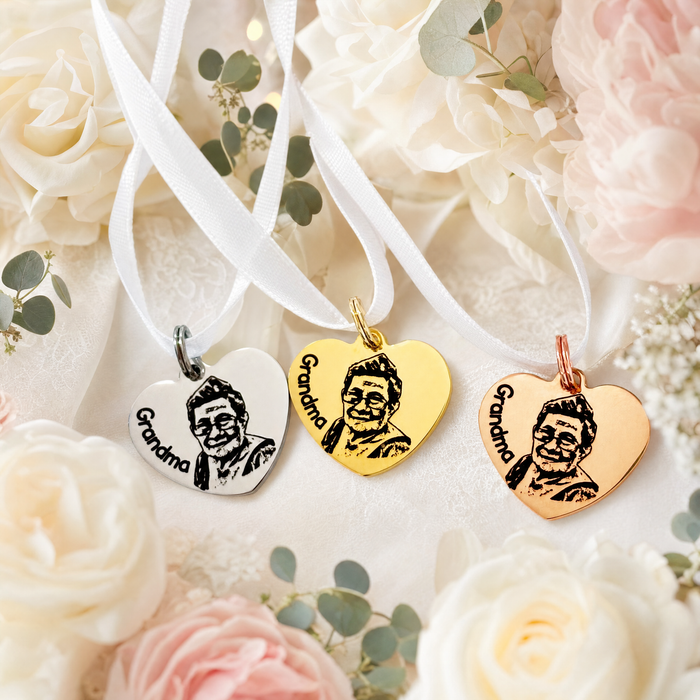 Photo Bouquet Charm, Engraved Picture Bouquet Charm, Bride Wedding Gift, Keepsake Wedding Charm, Personalized Bridal Memorial Charm - BC10