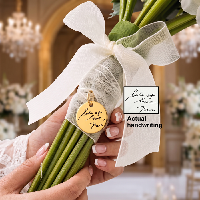 Real Handwriting Bouquet Charm Engraved Two Sided, Personalized Bouquet Charm, Wedding Memorial Bouquet Charm, Wedding Keepsake Bridal Gift - BC06
