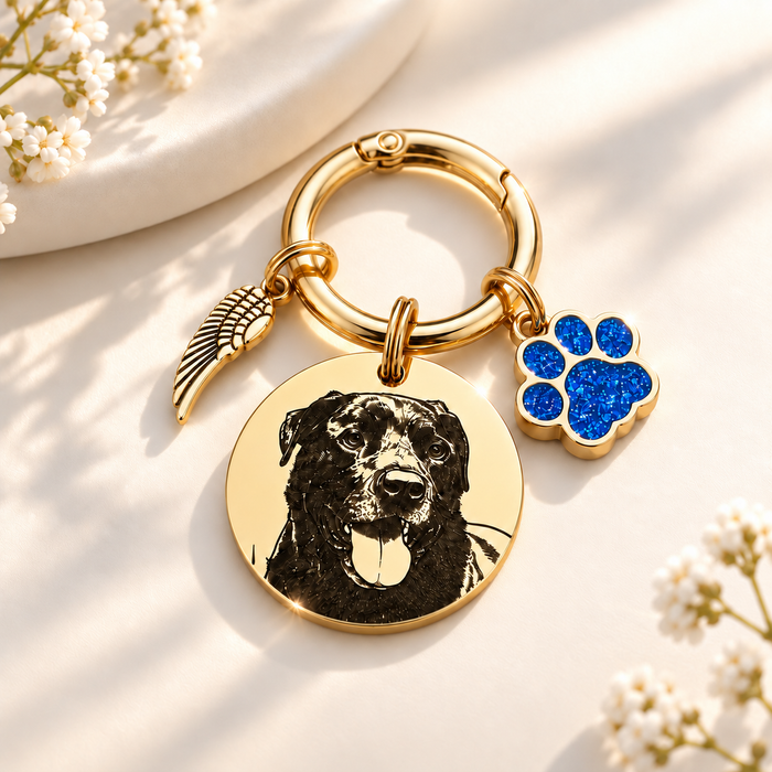 Personalised Pet Photo Keychain Engraved Stainless Steel - Dog Cat Loss Memorial Gift - KCD001