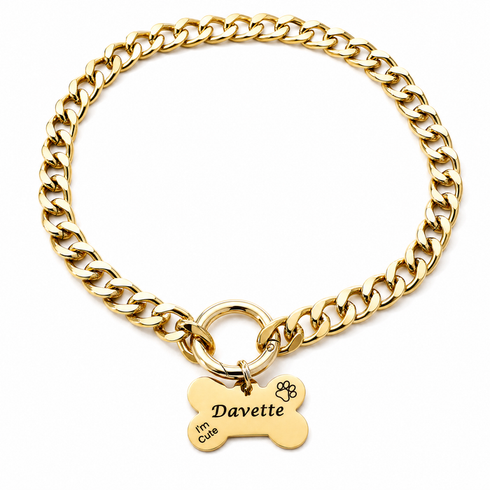 Cuban Link Dog Necklace: Chain Dog Collar Gold Silver Lightweight Optional Engraved ID Pendant - DCN001-4