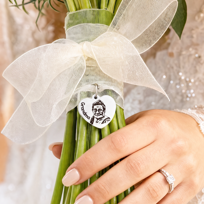 Photo Bouquet Charm, Engraved Picture Bouquet Charm, Bride Wedding Gift, Keepsake Wedding Charm, Personalized Bridal Memorial Charm - BC10