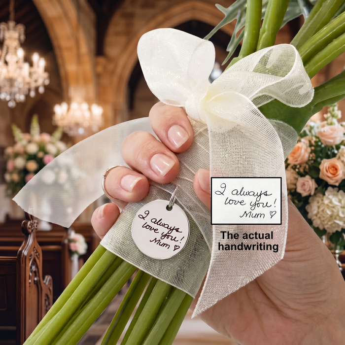 Handwriting Bouquet Charm Two Sided/Personalized Engraved Bouquet Charm/Wedding Memorial Bouquet Charm/Wedding Keepsake Gift for Bride To Be - BC04