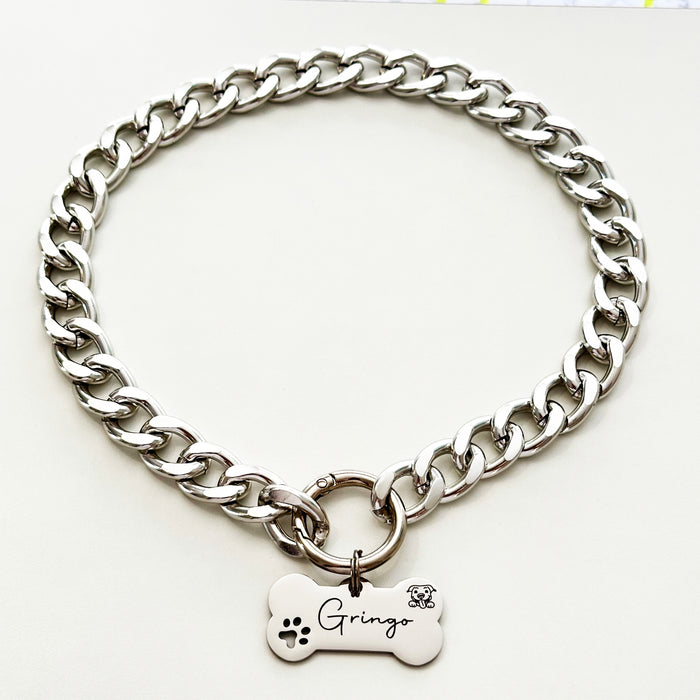Personalized Dog Necklace Silver, Lightweight Chain Dog Collar