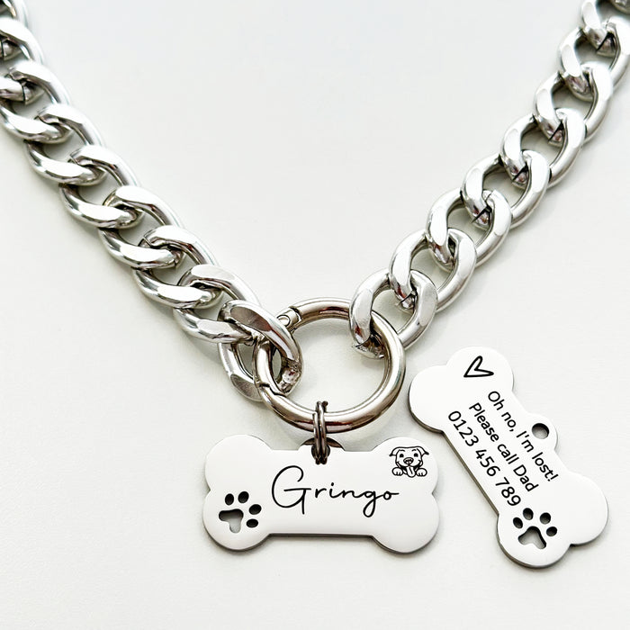 Personalized Dog Necklace Silver, Lightweight Chain Dog Collar, Cuban Chain Link Dog Necklace for Dog, Curb Chain Pet Collar, Dog Mum Gift - DCN71