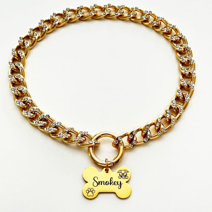 Cuban Chain Link Pet Collar Necklace Lightweight -  Personalized Dog Necklace for Dog - DCN039