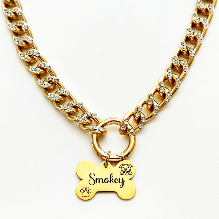 Cuban Chain Link Pet Collar Necklace Lightweight -  Personalized Dog Necklace for Dog - DCN039