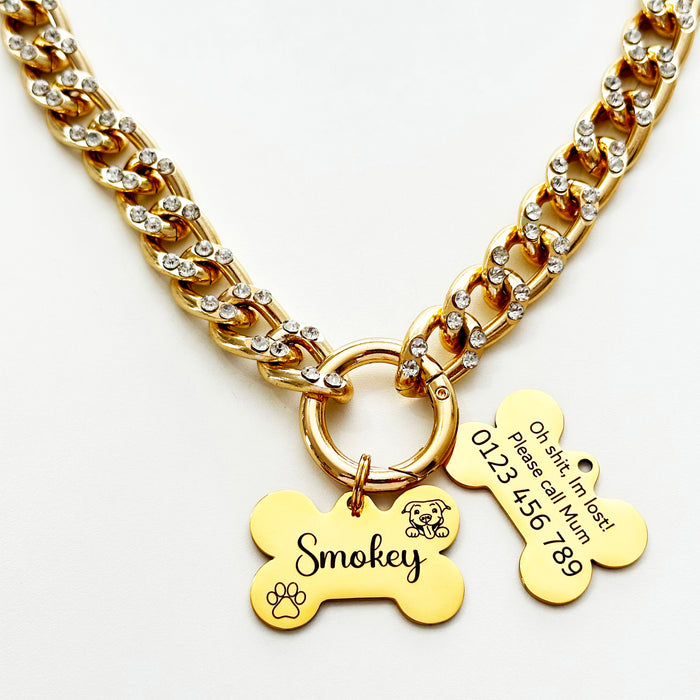 Cuban Chain Link Pet Collar Necklace Lightweight -  Personalized Dog Necklace for Dog - DCN039