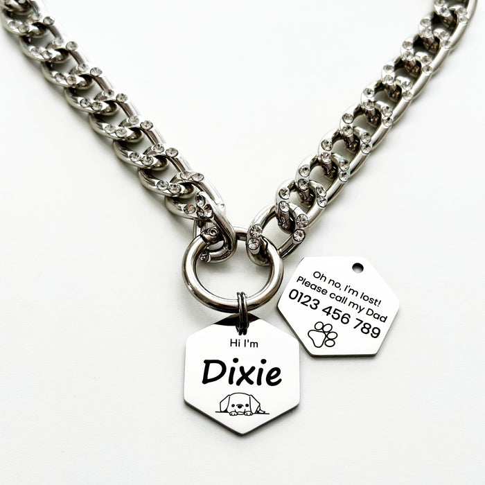 Custom Chain Link Dog Necklace Collar Lightweight and Non Tarnish - Gift for Dog Owner - DCN047