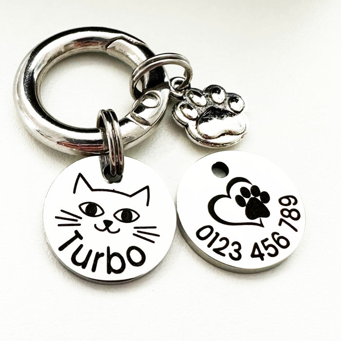 15mm Tiny Cat Name ID Tag Stainless Steel Deep Engraved Stainless Steel - CT010