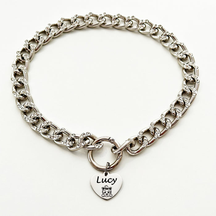 Custom Lightweight Chain Link Dog Collar Necklace for Dog - Pet Necklace - Gift to Dog Owner - DCN009-2