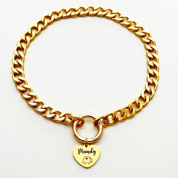 Personalised Lightweight Cuban Chain Link Dog Collar Necklace - Gift for Dog Owner - DCN013-1