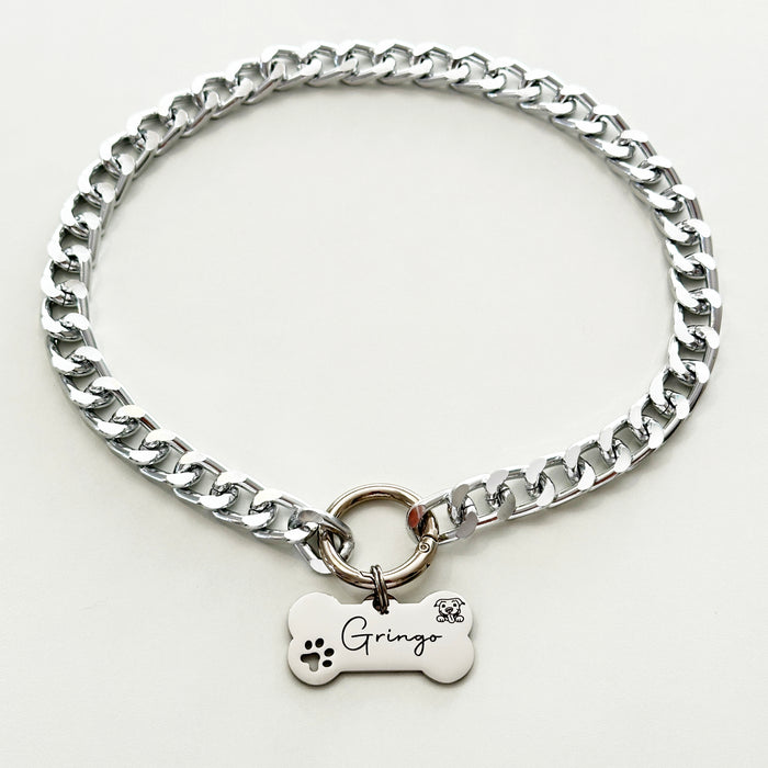 Lightweight Cuban Chain Link Dog Collar Necklace Australia - Personalized Gift for Dog Owner - DCN016-1