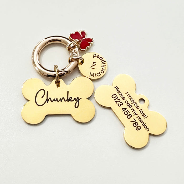 Dog Tag Bone Shaped Engraved in Stainless Steel - Personalized Pet Name ID Tags - DT044