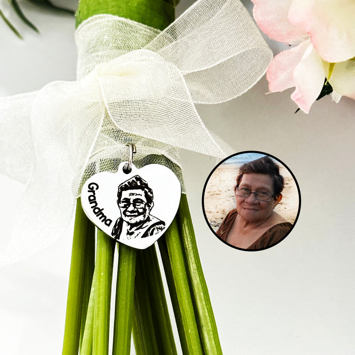 Photo Bouquet Charm, Engraved Picture Bouquet Charm, Bride Wedding Gift, Keepsake Wedding Charm, Personalized Bridal Memorial Charm - BC10
