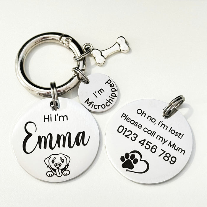 Dog Tags - Personalised Engraved Dog Tags Round "Oh shit I'm lost!" Font Calligraphy DT019-4