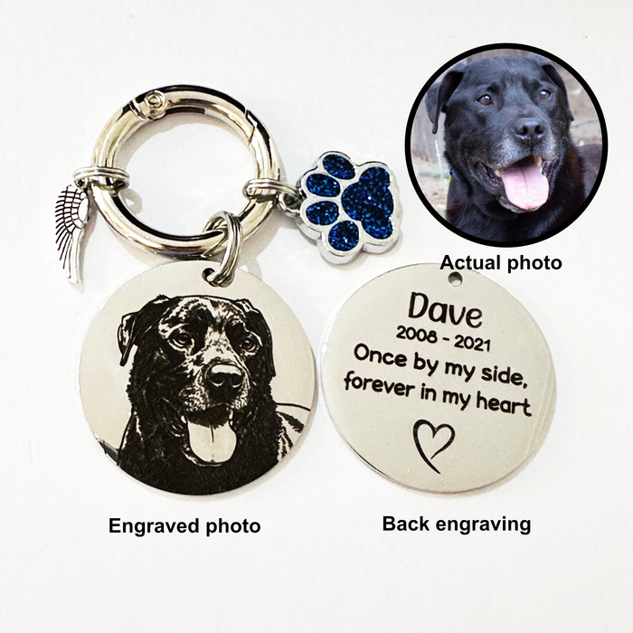 Personalised Pet Photo Keychain Engraved Stainless Steel - Dog Cat Loss Memorial Gift - KCD001
