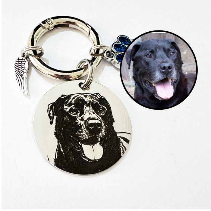 Personalised Pet Photo Keychain Engraved Stainless Steel - Dog Cat Loss Memorial Gift - KCD001