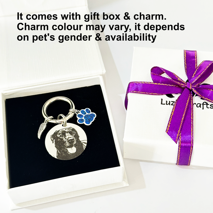 Personalised Pet Photo Keychain Engraved Stainless Steel - Dog Cat Loss Memorial Gift - KCD001