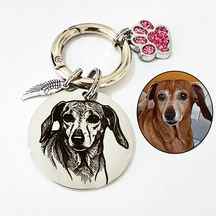 Personalised Engraved Pet Remembrance Gift - Dog Cat Photo Memorial Keychain Silver Gold Rose Gol - Pet Loss Gift - KCD003