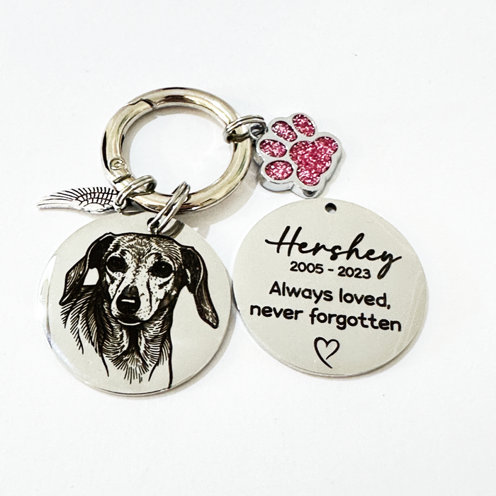 Personalised Engraved Pet Remembrance Gift - Dog Cat Photo Memorial Keychain Silver Gold Rose Gol - Pet Loss Gift - KCD003