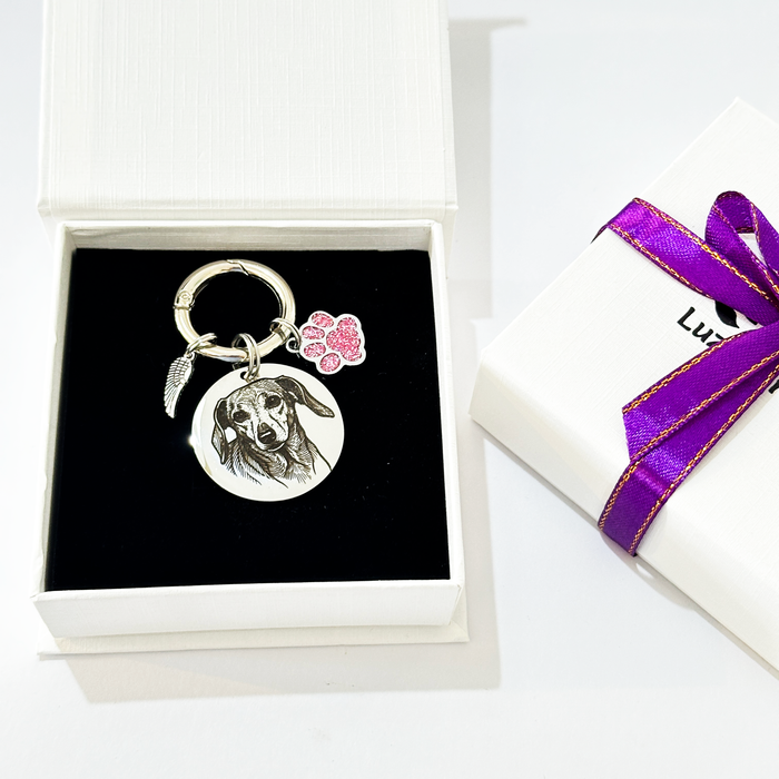 Personalised Engraved Pet Remembrance Gift - Dog Cat Photo Memorial Keychain Silver Gold Rose Gol - Pet Loss Gift - KCD003