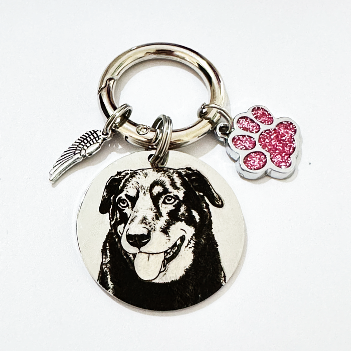 Personalized Egraved Pet Photo Keychain Stainless Steel - Dog Memorial Keyring  Silver Gold - Pet Loss Key chain - KCD002