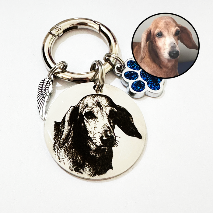Pet Photo Memorial Keychain - Engraved Dog Cat  Portrait Keychain Stainless Steel - Silver Gold Rose Gold  Dog Remembrance Gift - KCD004