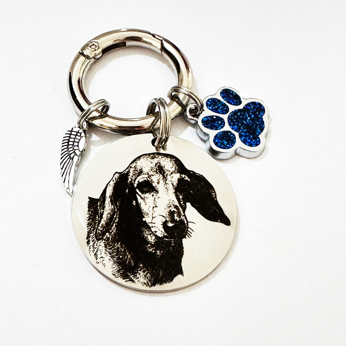 Pet Photo Memorial Keychain - Engraved Dog Cat  Portrait Keychain Stainless Steel - Silver Gold Rose Gold  Dog Remembrance Gift - KCD004