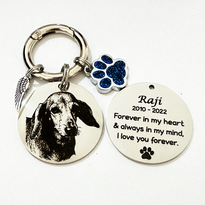 Pet Photo Memorial Keychain - Engraved Dog Cat  Portrait Keychain Stainless Steel - Silver Gold Rose Gold  Dog Remembrance Gift - KCD004