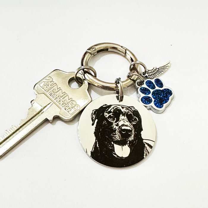 Personalised Pet Photo Keychain Engraved Stainless Steel - Dog Cat Loss Memorial Gift - KCD001