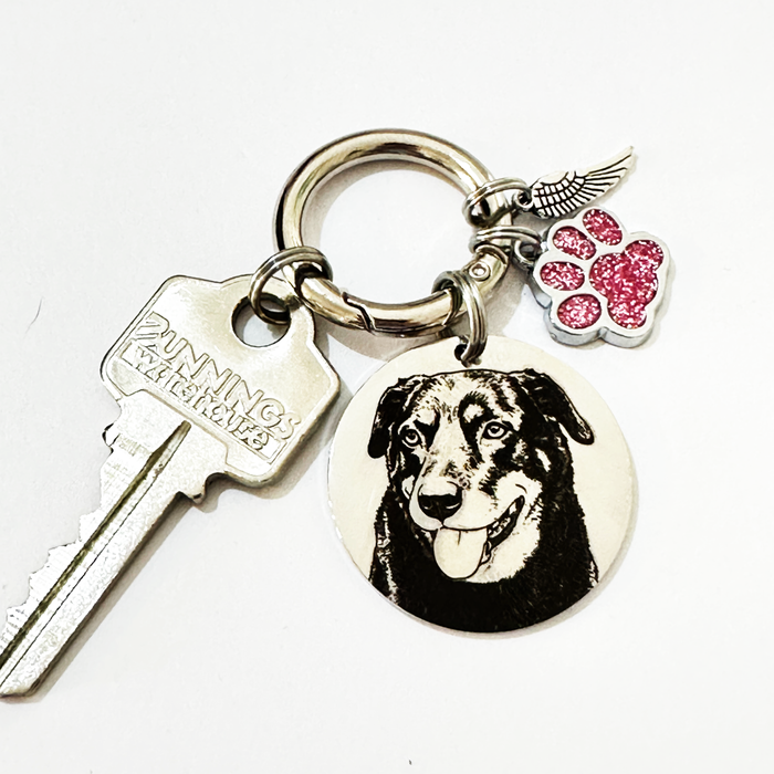 Personalized Egraved Pet Photo Keychain Stainless Steel - Dog Memorial Keyring  Silver Gold - Pet Loss Key chain - KCD002