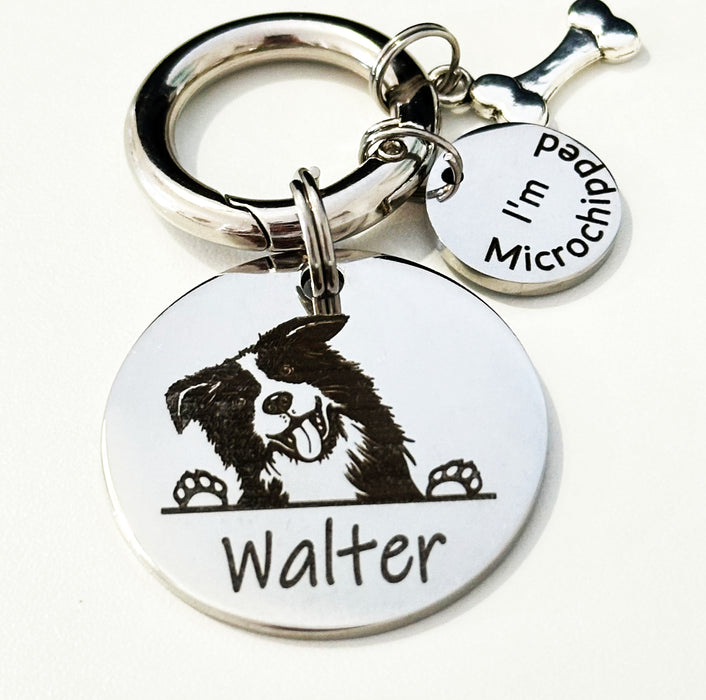 Dog Tag Customised Deep Engraved Stainless Steel with Dog’s Breed Photo Round – I think I’m Lost - Walter -  DT027