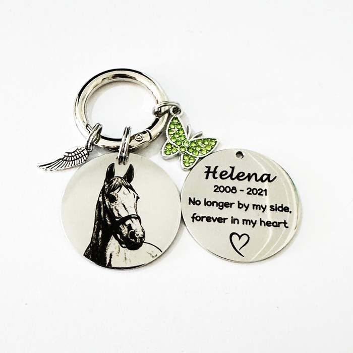 Customised Engraved Pet Loss Memorial Keychain - Actual Horse Dog Cat  Photo Keepsake Remembrance Gift - KCD006