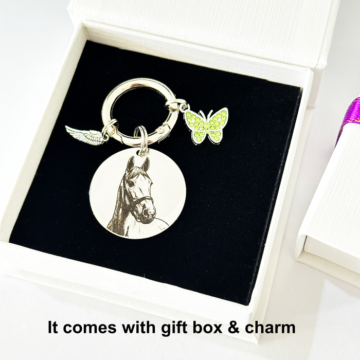 Customised Engraved Pet Loss Memorial Keychain - Actual Horse Dog Cat  Photo Keepsake Remembrance Gift - KCD006