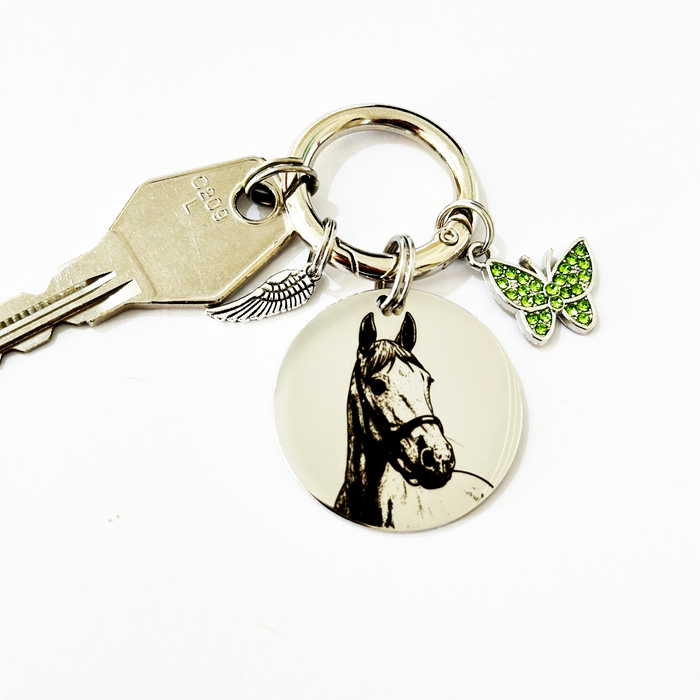 Customised Engraved Pet Loss Memorial Keychain - Actual Horse Dog Cat  Photo Keepsake Remembrance Gift - KCD006