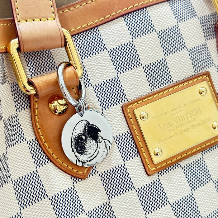 Actual Pet Photo Memorial Keyring - Engraved Dog Remembrance Gift Silver Gold - KCD007