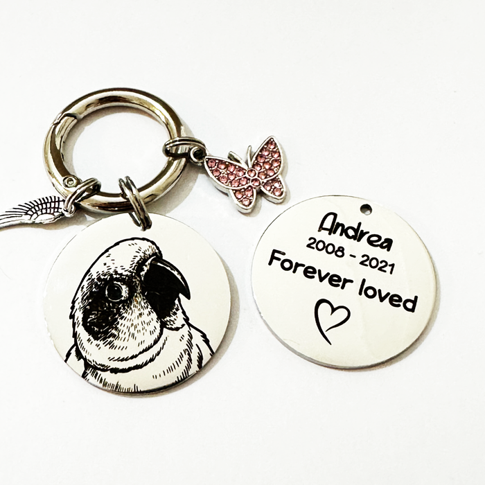 Actual Pet Photo Memorial Keyring - Engraved Dog Remembrance Gift Silver Gold - KCD007