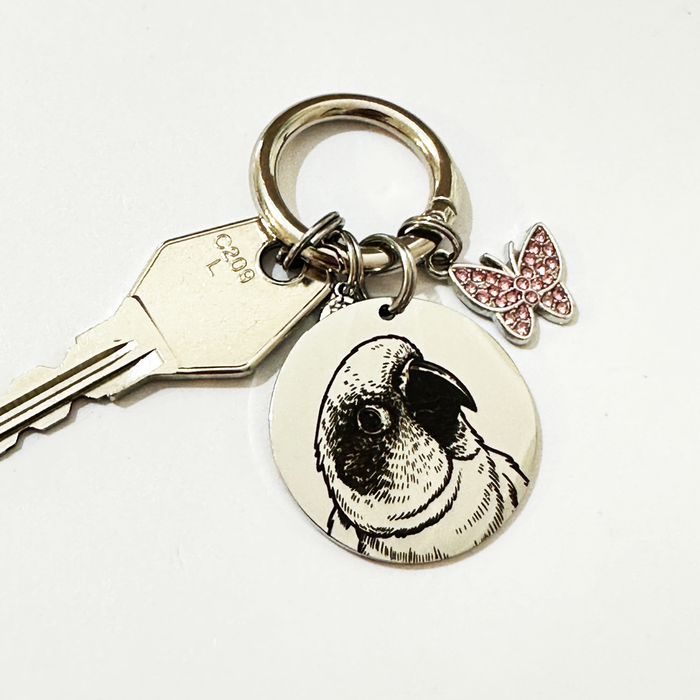 Actual Pet Photo Memorial Keyring - Engraved Dog Remembrance Gift Silver Gold - KCD007