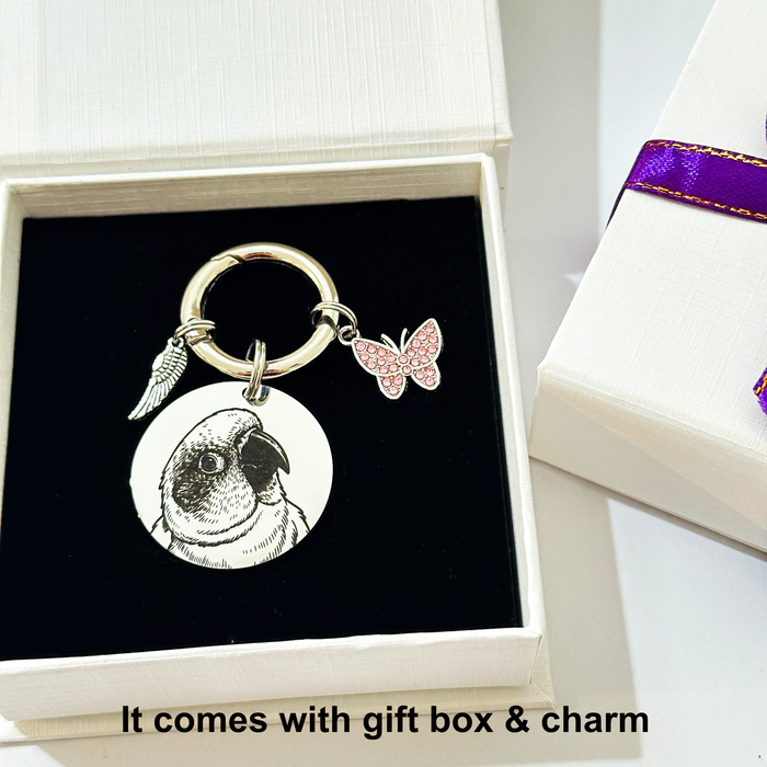 Actual Pet Photo Memorial Keyring - Engraved Dog Remembrance Gift Silver Gold - KCD007