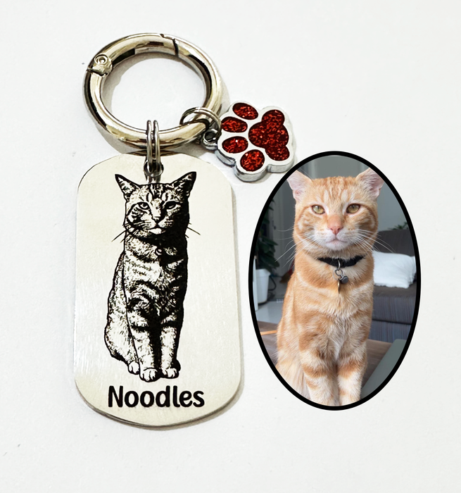 Personalised Cat Photo Keyring Engraved: Stainless Steel Gold Silver, Gift for Cat Owner, Cat Portrait Key Chain, Cat Mum Keychain, Funny Cat Key Ring, Pet Keepsake Gift - KCD021