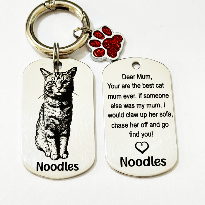Personalised Cat Photo Keyring Engraved: Stainless Steel Gold Silver, Gift for Cat Owner, Cat Portrait Key Chain, Cat Mum Keychain, Funny Cat Key Ring, Pet Keepsake Gift - KCD021