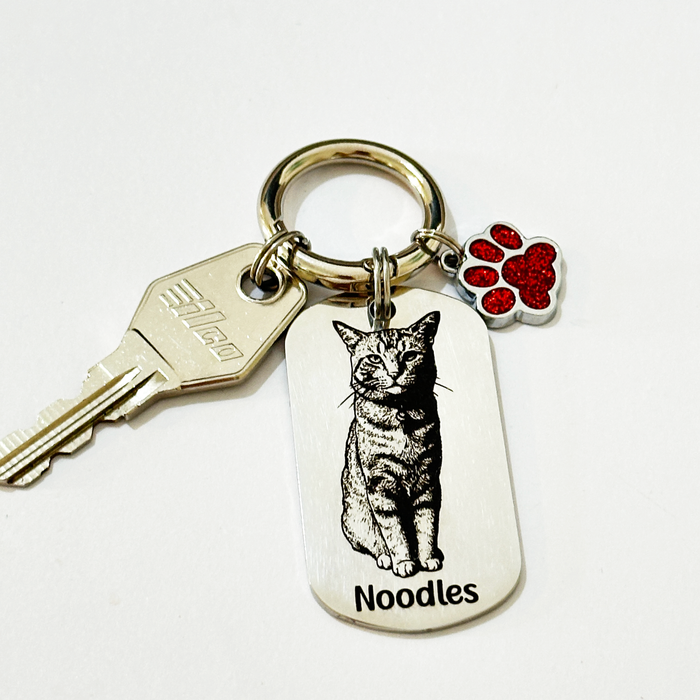 Personalised Cat Photo Keyring Engraved: Stainless Steel Gold Silver, Gift for Cat Owner, Cat Portrait Key Chain, Cat Mum Keychain, Funny Cat Key Ring, Pet Keepsake Gift - KCD021