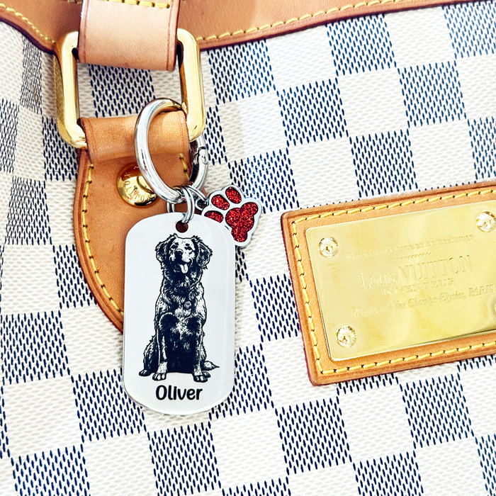 Personalised Pet Portrait Keychain Engraved: Stainless Steel Dog Picture Keyring, Silver Gold Furry Mum Dad Key Chain- KCD022