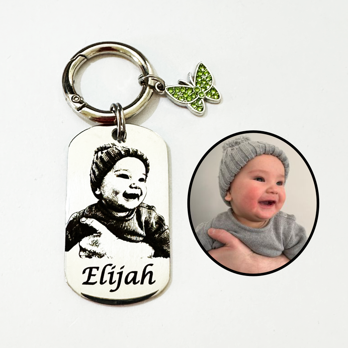 Custom Engraved Photo Keychain Gold Silver – Personalised Portrait Keyring Gift for Grandparents, Gift for Mum - KCD024