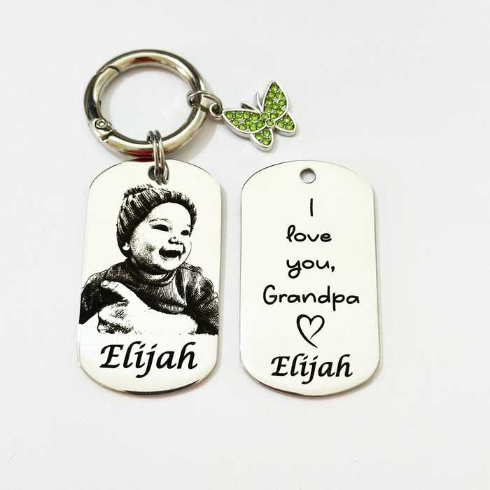 Custom Engraved Photo Keychain Gold Silver – Personalised Portrait Keyring Gift for Grandparents, Gift for Mum - KCD024