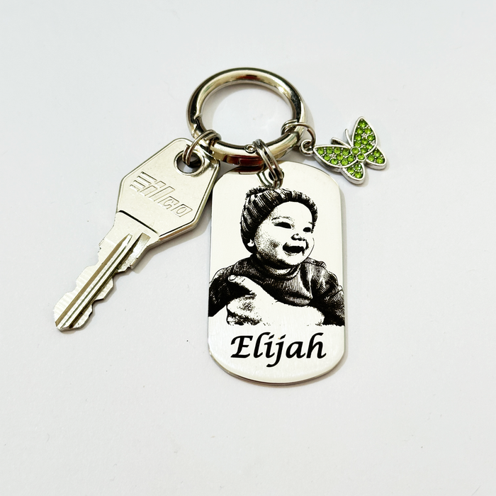 Custom Engraved Photo Keychain Gold Silver – Personalised Portrait Keyring Gift for Grandparents, Gift for Mum - KCD024