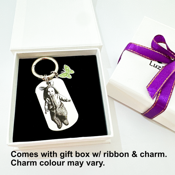 Custom Engraved Photo Keychain Gold Silver – Personalised Picture Keyring Gift for Aunt, Uncle Portrait Keepsake - KCD026