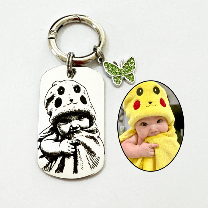 Personalised Photo Keychain Gold Silver – Custom Engraved Picture Keyring Stainless Steel Gift for Aunt or Uncle, Christmas Portrait Keepsake - KCD025