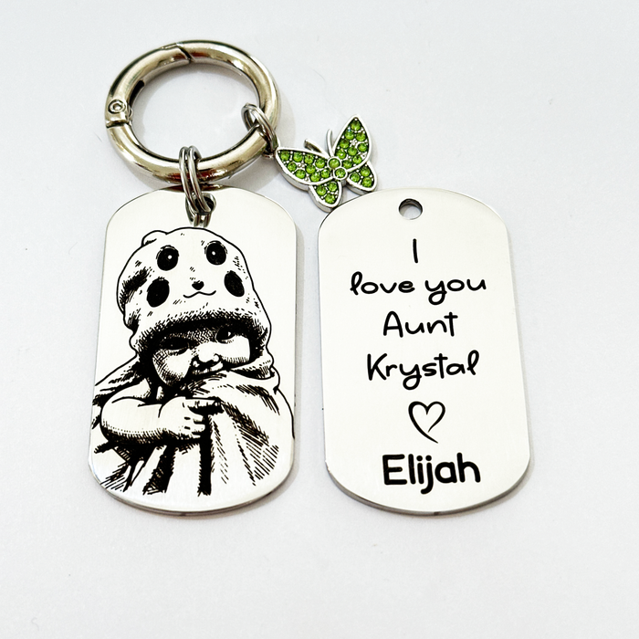 Personalised Photo Keychain Gold Silver – Custom Engraved Picture Keyring Stainless Steel Gift for Aunt or Uncle, Christmas Portrait Keepsake - KCD025